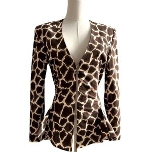 Christian Llinares France Vintage 90s Leopard Print V-Neck Flare Blazer Jacket S